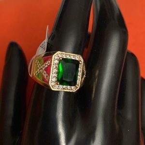Ring Size 10,for men , with gold bath 14 k gold plated and zircon green color
